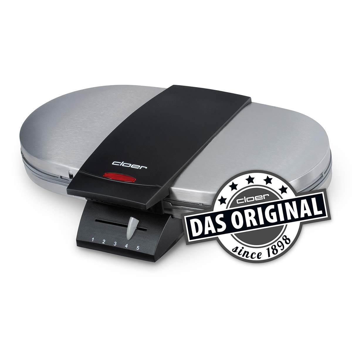 Cloer 1329 Doppelwaffeleisen für 2 Herzwaffeln mit 15,5 cm Durchmesser, Waffeleisen mit Antihaftbeschichtung, Edelstahlgehäuse, stufenlosem Bräunungsgrad und optischer Fertigmeldung, PFAS-frei, 1700 W 2