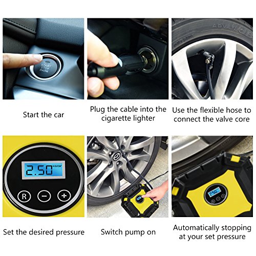Portable Air Compressor Pump, Auto Digital Tire Inflator with Gauge, 12V 100PSI Auto Air Compressor Preset Pressure Shut Off with LED Light for Car, Truck, Bicycle, Basketballs and Other Inflatables - Thumbnail 6