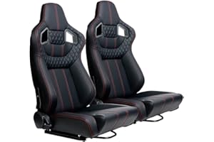 ELOUNTIK 2 Pcs Adjustable Universal Racing Seats with Double Sliders, Reclinable Bucket Seats, 1 Pair of Sport Seats for Vehicles (Black C)