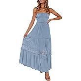 ZESICA Women's 2026 Summer Bohemian Strapless Off Shoulder Lace Trim Backless Flowy A Line Beach Long Maxi Dress