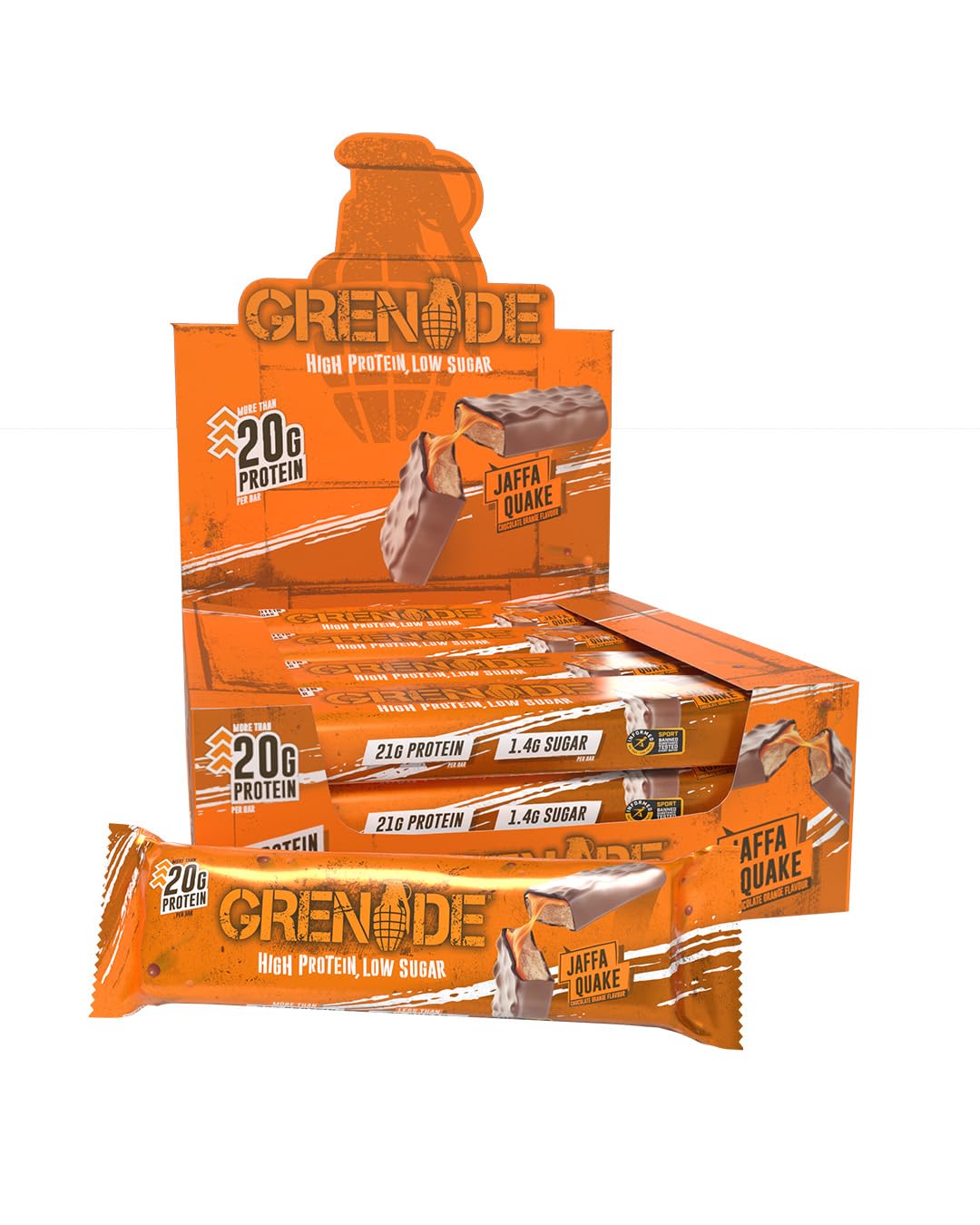 Grenade High Protein, Low Sugar Bar - Jaffa Quake, 12 x 60 g