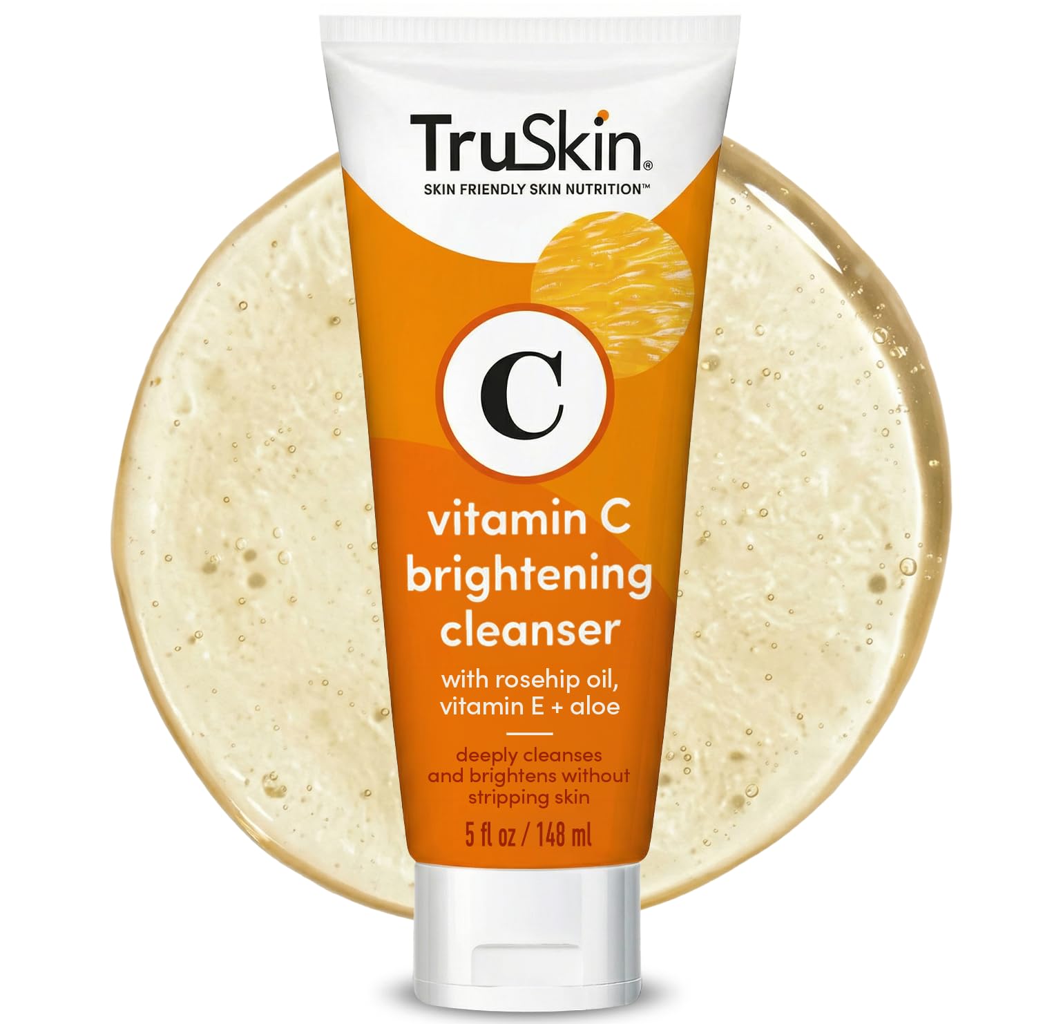 TruSkin Vitamin C Facial Cleanser, Brightening Anti-Aging Face Wash Blend includes Vitamin E, Tea Tree Oil, Rosehip Oil & Aloe Vera, for Daily Use to Fight UV Damage to Skin & Fight Acne, 5 fl oz