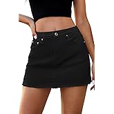 ELLEVEN Denim Skirt Women Mini Low Waist Stretchy Raw Hem Jean Skirt with Pockets