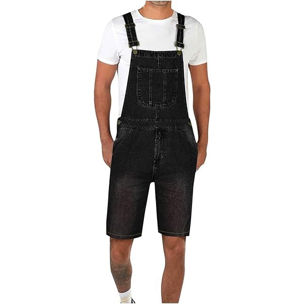 Mens Work Overall Shorts XFLWAM Mens Denim Bib Overall Shorts