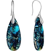 HUVYI 925 Sterling Silver Natural Imperial Jasper Dangle Drop Earrings, Waterdrop Shape, Boho Style