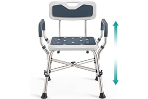 PELEGON Shower Chair for Elderly and Disabled (450lb) with Padded Armrests and Back, Adjustable Height Shower Seat, Heavy Duty Shower Chairs for Inside Shower, Handicap - Blue