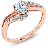 Gem Stone King 10K Rose Gold Gemstone Birthstone and Diamond Bypass Engagement Ring for Women | Oval 6X4MM | Split Shank Design | Promise Wedding Anniversary Ring