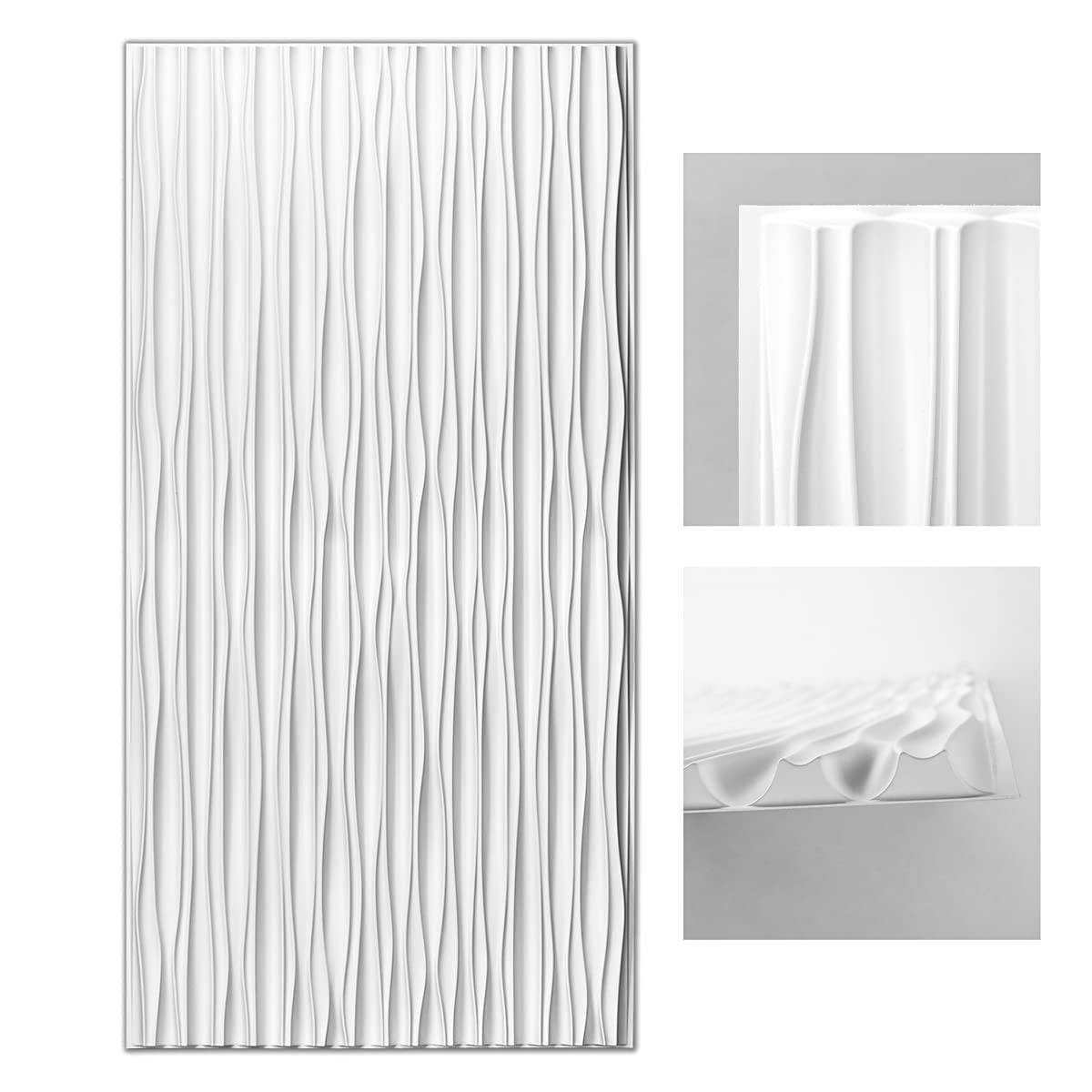 Art3d 46.2 SF White Large PVC 3D Wall Panels for Interior Wall Décor,3D Textured Wavy Wall Panels Decorative, Pack of 6 Tiles(47.2"×23.6") Image