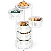 gihusrzx Fruit and Vegetable Circular Basket Bowls for Kitchen, 5 Tier Rotating Storage Rack Cart for Potato Onion Bread Banana, Basket Organizer on Wheels for Kitchen Bathroom