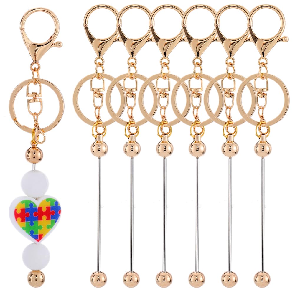 SUNNYCLUE 1 Box DIY 10 Sets Beaded Keychain Making Kit Beadable Keychain Bar Gold Keychain Bars Bulk Metal Bar Keychain Blanks Bead Keychains for jewellery Making Charms Beading Key Chains Supplies