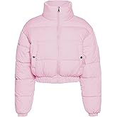 Flygo Cropped Puffer Jacket Women 2025 Winter Warm Zip Up Padded Short Quilted Jackets Down Coat