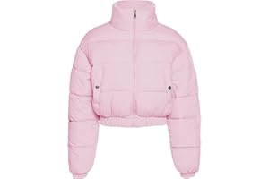Flygo Cropped Puffer Jacket Women 2025 Winter Warm Zip Up Padded Short Quilted Jackets Down Coat