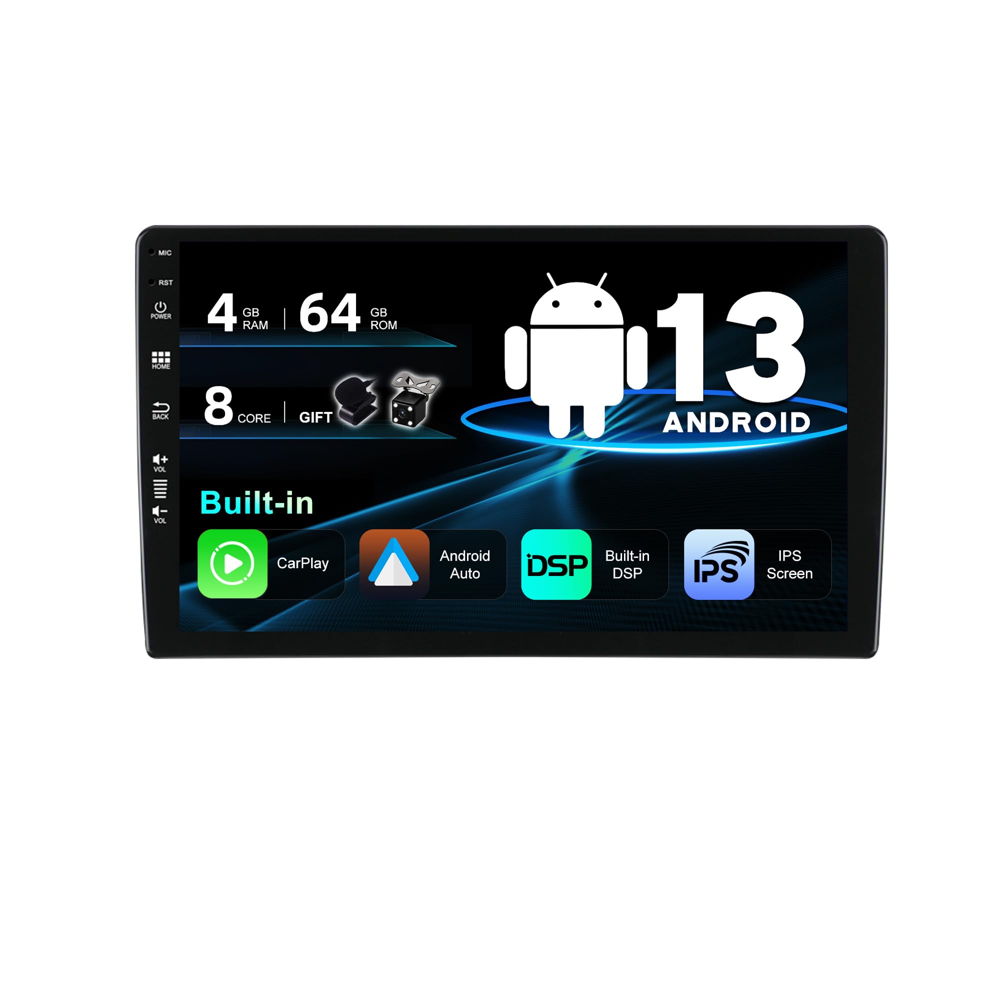 SXAUTO 10.1 Inch Android 10 Double DIN Car Stereo - [4G+64G] - [Built-in Carplay/Android Auto/DSP] - Free LED Backup Camera MIC - Support DAB Steering Wheel Control 4G WiFi BT5.0 360-Camera Fast-boot