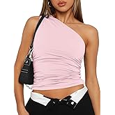 Trendy Queen Women's One Shoulder Tops - Asymmetrical Sleeveless Crop Tops, Sexy Going Out & Workout Shirts for Women