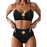 Pink Queen Women's 2 Piece Bikini Set 2026 Seashell Cutout Swimsuit High Waist Tummy Control Summer Beach Swim Bathing Suits