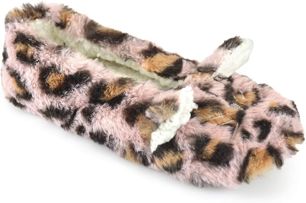 Amazon.com | DINZIO Ladies Plush Leopard Ballet Slippers (Pink Leopard, Numeric_7) | Slippers