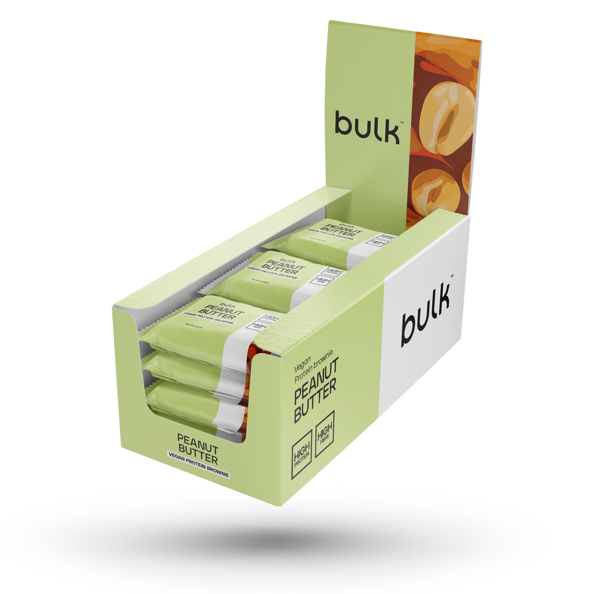 Bulk Vegane Protein Brownies, Erdnussbutter, Pack of 12, 12 Portionen, Verpackung Kann Variieren