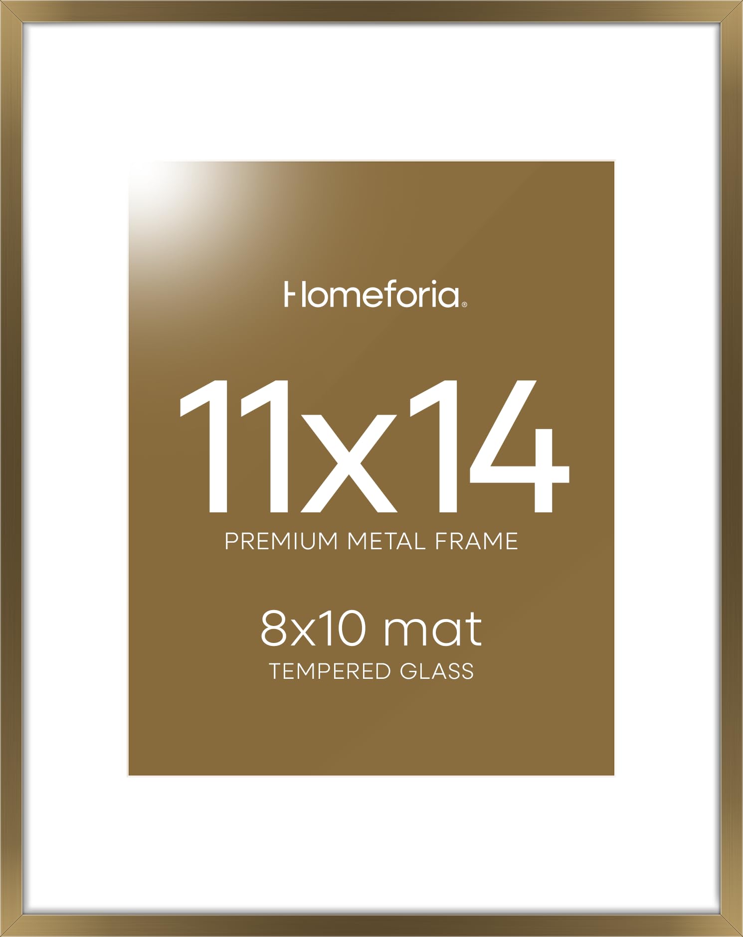 Photo 1 of Homeforia 11x14 Bronze Picture Frame, High End Metal 11x14 Brass Frame with Mat 8x10, 11 x 14 Poster Frames Matted to 8 x 10 inch Photo, 11 by 14 Bronze Thin Frames, Tempered Glass, Wall Kit, Set of 1