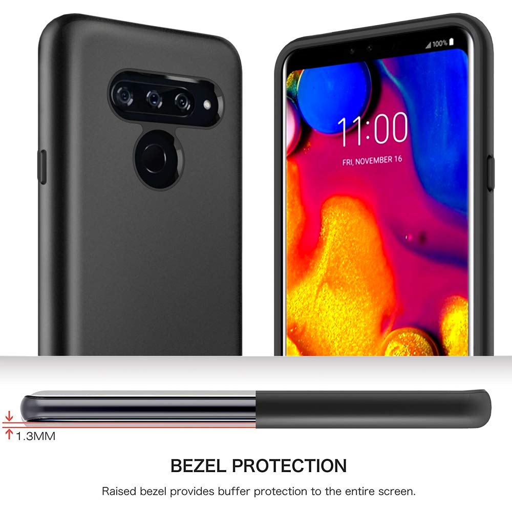 LG V40 ThinQ Case, Androgate [Pearl Series] Hybrid Matte Protective Back Cover Bumper Case LG V40, Black