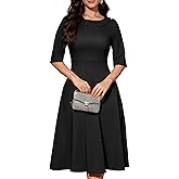 Bbonlinedress Womens Vintage Cocktail Dress Formal Spring Wedding Guest Church Long Sleeve Peter Pan Collar Midi Dresses