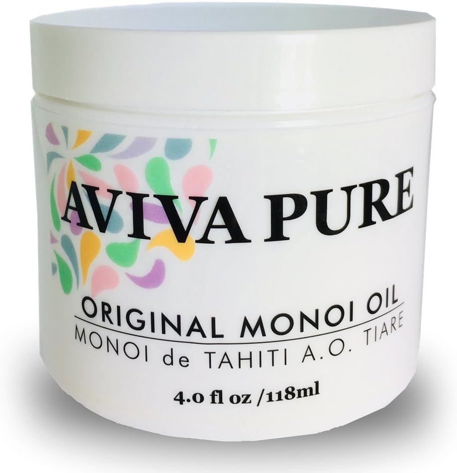 Organic Monoi Oil - Tahitian Monoi Oil With Beautiful Tiare Flower Gardenia Fragrance - For Body & Hair by Aviva Pure (4 fl.oz)