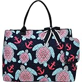 Sea Turtle Anchor Print Quilted Over Night Shopping Tote Bag