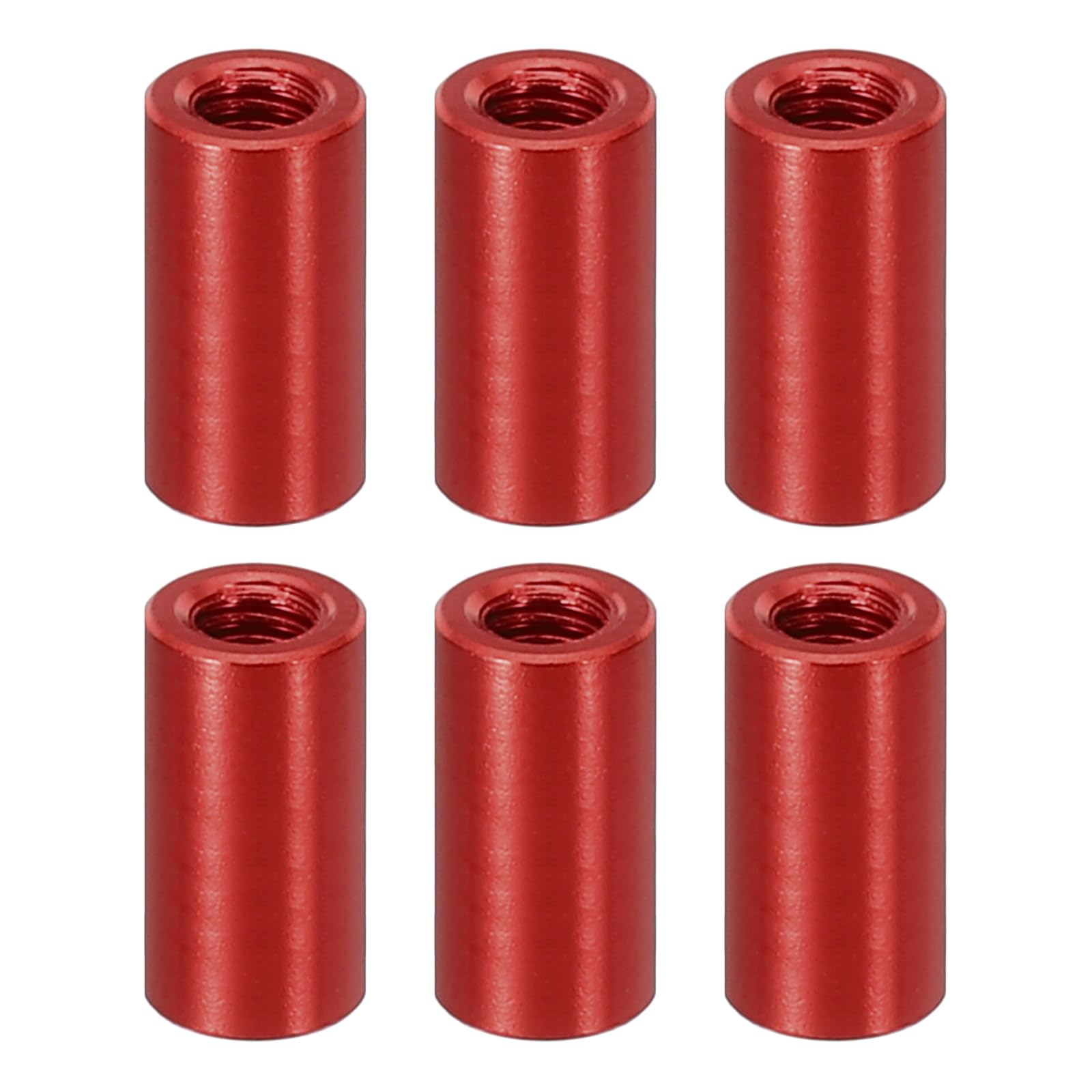 PATIKIL 6pcs M3 Metal Threaded Standoff Spacer Nuts, Round Aluminum Spacers Female Coupling Screws, 1/8" ID x 3/16" OD, Red, (12mm L)