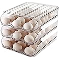 MesRosa Egg Holder for Fridge,Automatically Rolling Egg Storage Container for Refrigerator,Egg Organizer for Fridge with Lid,Clear Plastic Dispenser, Tray & Box -3 Layer