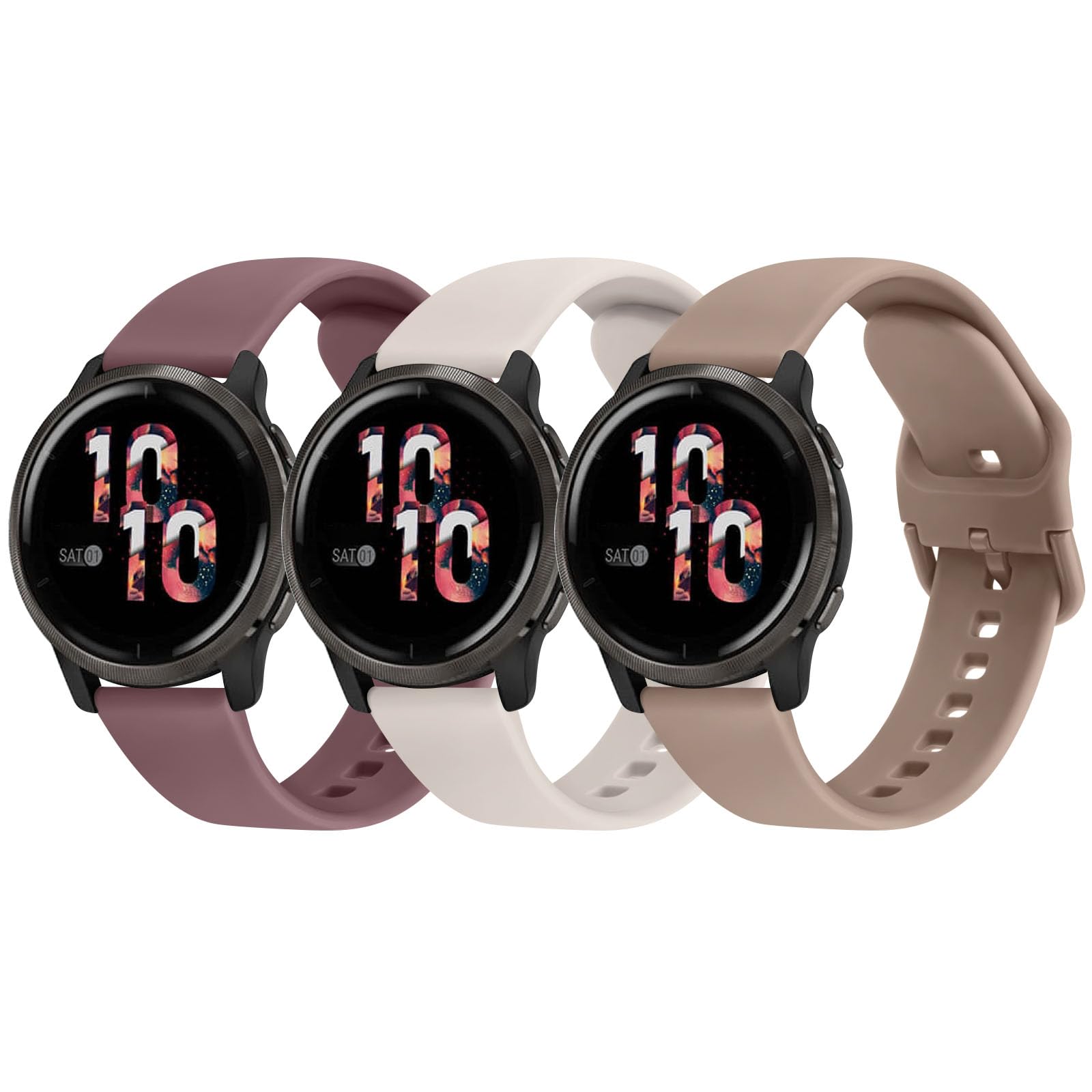 Pack 3 Straps for Garmin Vivoactive 4/Venu 2/Forerunner 255, 22mm Soft Silicone Replacement Sport Watch Band for Garmin Vivoactive 4/Venu 2/Forerunner 255 (Starlight/MilkTea/Violet Smoke)