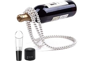 BEJARM Pearl Necklace Shaped Wine Rack with Wine Corks & Dispenser, Metal Wine Bottle Holder, Wine Bottle Stand for Bar and Home Decoration (White)