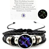 72ore Zodiac Signs Spirit Bracelet for Women Men Multilayer Leather Adjustable Glow in the Dark Constellation Manifestation Bracelet Birthday Zodiac Gift for Constellation Lover