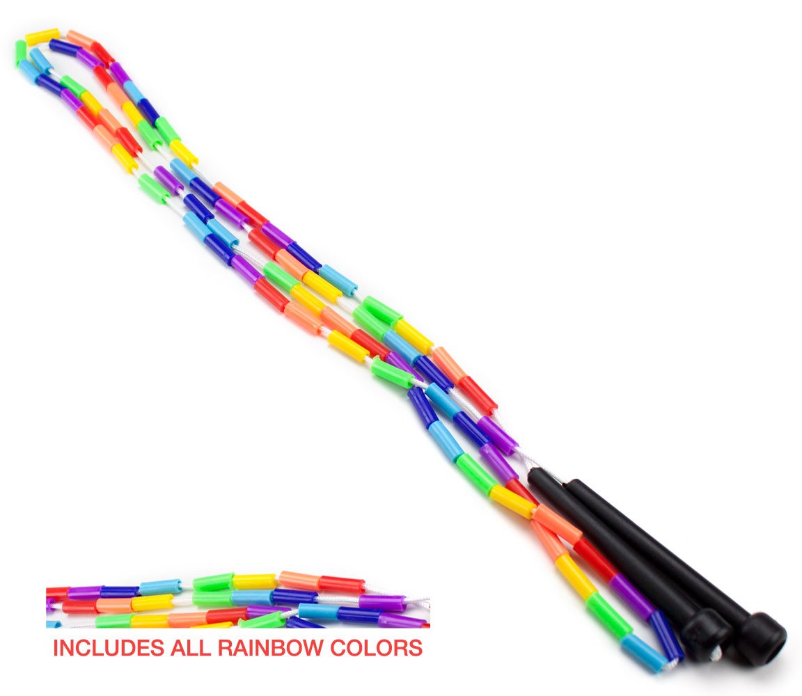 KRoo Sports Rainbow Jump Rope with Plastic Beaded Segmentation, 7Foot