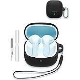Case for Baseus BS1 Earbuds, WUNIAK Soft Silicone Protective Portable Scratch Shock Resistant Shell with Cleaner Kit & Carabiner & Lanyard ，Black