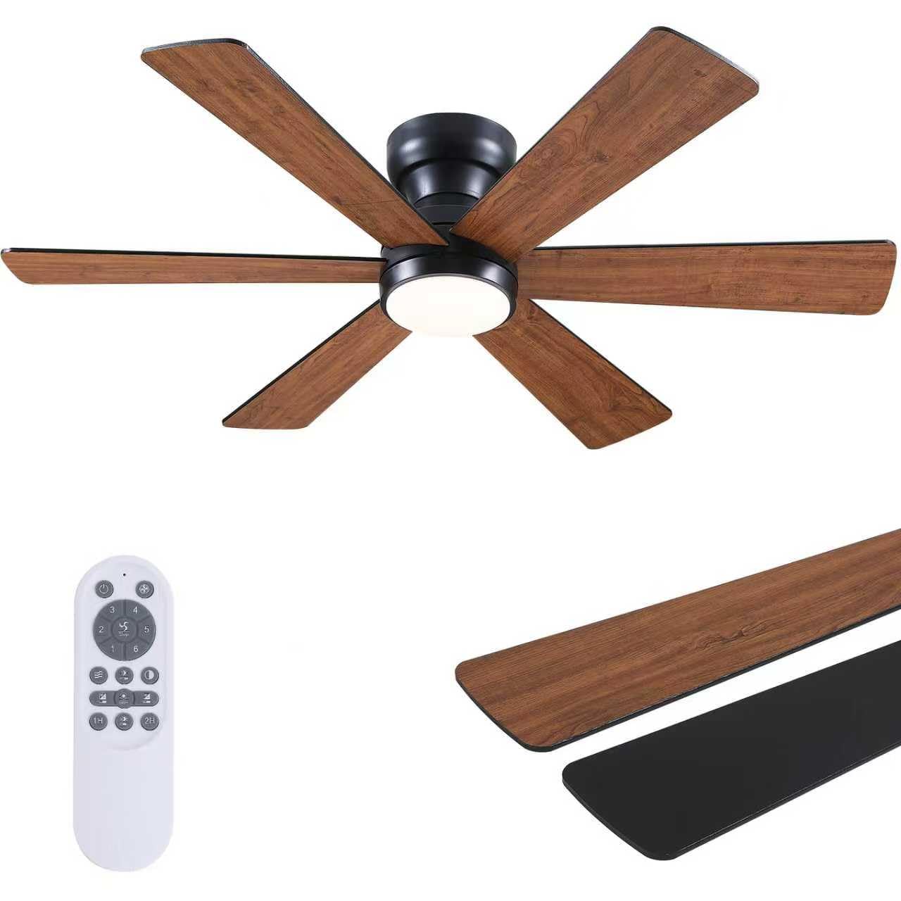 Photo 1 of Asyko Ceiling Fans with Lights, 46" Low Profile Ceiling Fan with Light and Remote Control, Flush Mount, Reversible, Dimmable LED, Noiseless, Brown Ceiling Fan for Bedroom, Dining Room