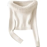 Verdusa Women's Faux Fur Cozy Sweaters Elegant Dressy Casual Knit Pullover Tops Fall Winter Clothes