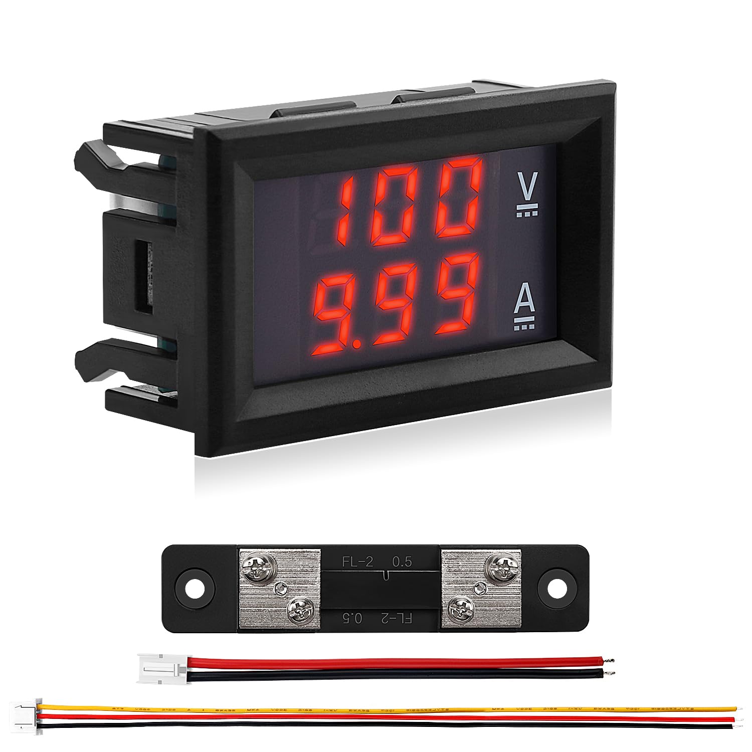 VooGenzek 0.28" LED Voltmeter Ammeter, Detector Voltage Current Meter Panel Amp Volt Gauge, DC 0-100V 50A, with 50A Current Shunt, for Multimeter Amperage Meter Volt Amp Gauge Panel