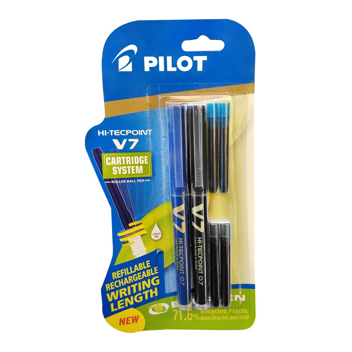 Pilot V7 Hi-Tecpoint Pen mit Patrone System, 1 Blau, 1 Schwarz, 2 Blau ...