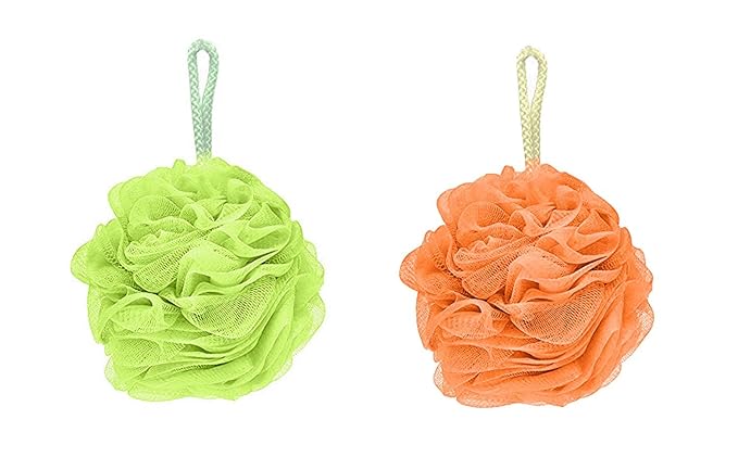 AASA Set of 2Pcs Bath and Shower Sponge Loofah Exfoliating Mesh Puff - Great for Body Wash for Men and Women Multicolor 20Grams Pack of 1(Color May Vary)