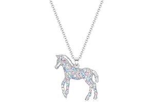 luomart Girls Horse Necklace Gifts,Little Rainbow Horse Jewelry for Women,Initial Letter Necklaces Pendant for Teen Girls Horse Lovers
