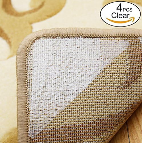 Non-Slip Rug Pad, Strong Adhesive Flaky Free Cutting Fiber Double Sided Carpet Tape Stops Rug Corner Curling or Slipping by Yorwe (4, Clear)