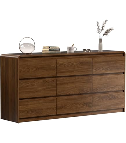 malm 6-drawer dresser brown stained ash veneer Coaster Home Furnishings - Terrace - Wood - Cabinet with Transitional Style, Rectangular Structure, Brown-Toned Hardware, Felt-Lined Top Drawers - VIDEO Men's Black Dress Suit organic appearance while standing color:Burgundy