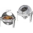 ROVSUN 2 Packs Roll Top Chafing Dish Buffet Set,6 Quart Round Stainless Steel Chafer for Catering,Buffet Servers and Warmers Set with Glass Window for Wedding, Parties, Banquet, Events，Graduation