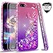 LeYi Compatible for iPhone SE 2016 Case (Not fit SE 2020!!), iPhone 5S Case, iPhone 5 Case with 2pcs Tempered Glass Screen Protector, Glitter Case for iPhone 5, Pink/Purple