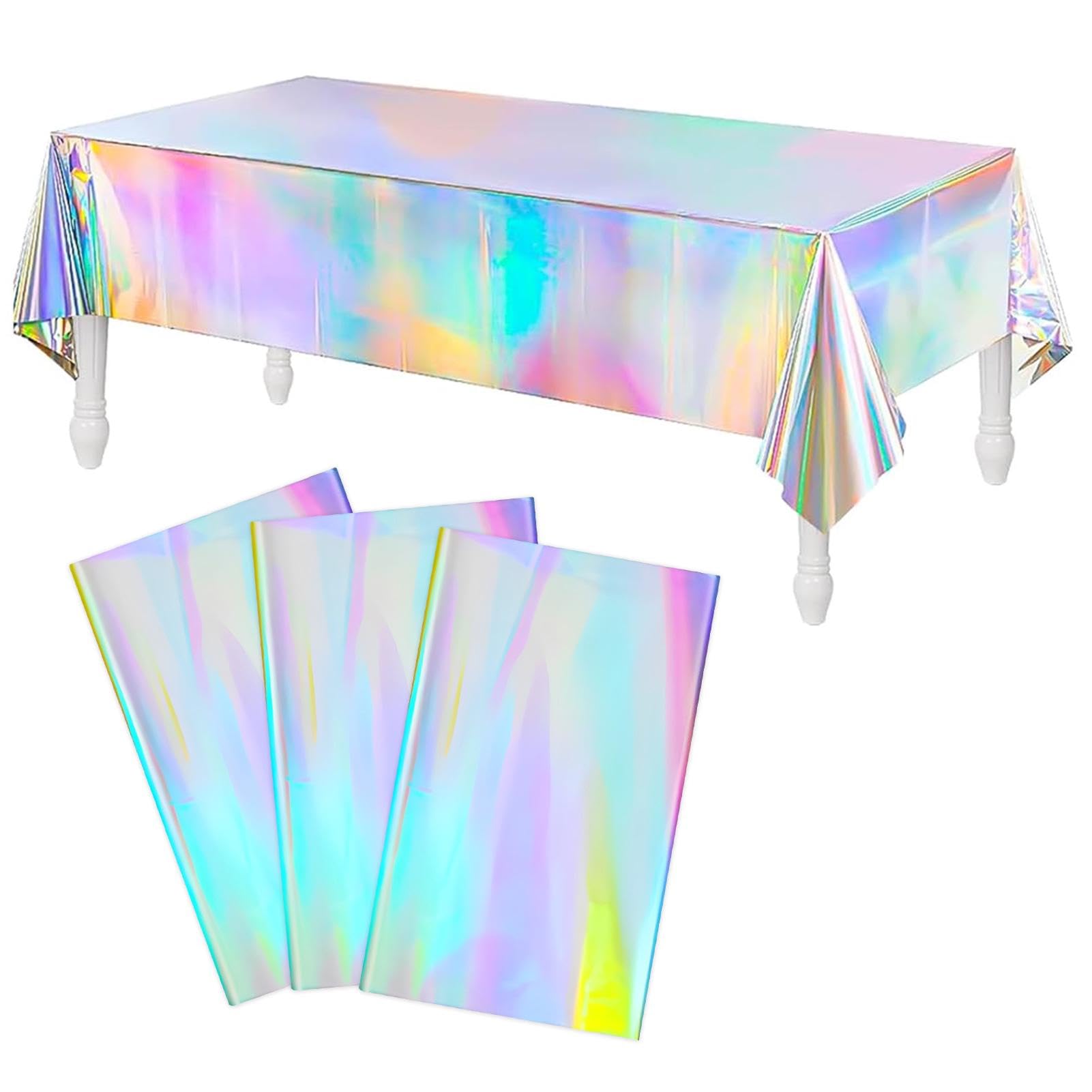 Tharvolex 3 Pack Party Table Cloth Set – Iridescent Rectangle 54″ × 72″ Tablecovers for Birthday, Wedding & Christmas Decorations