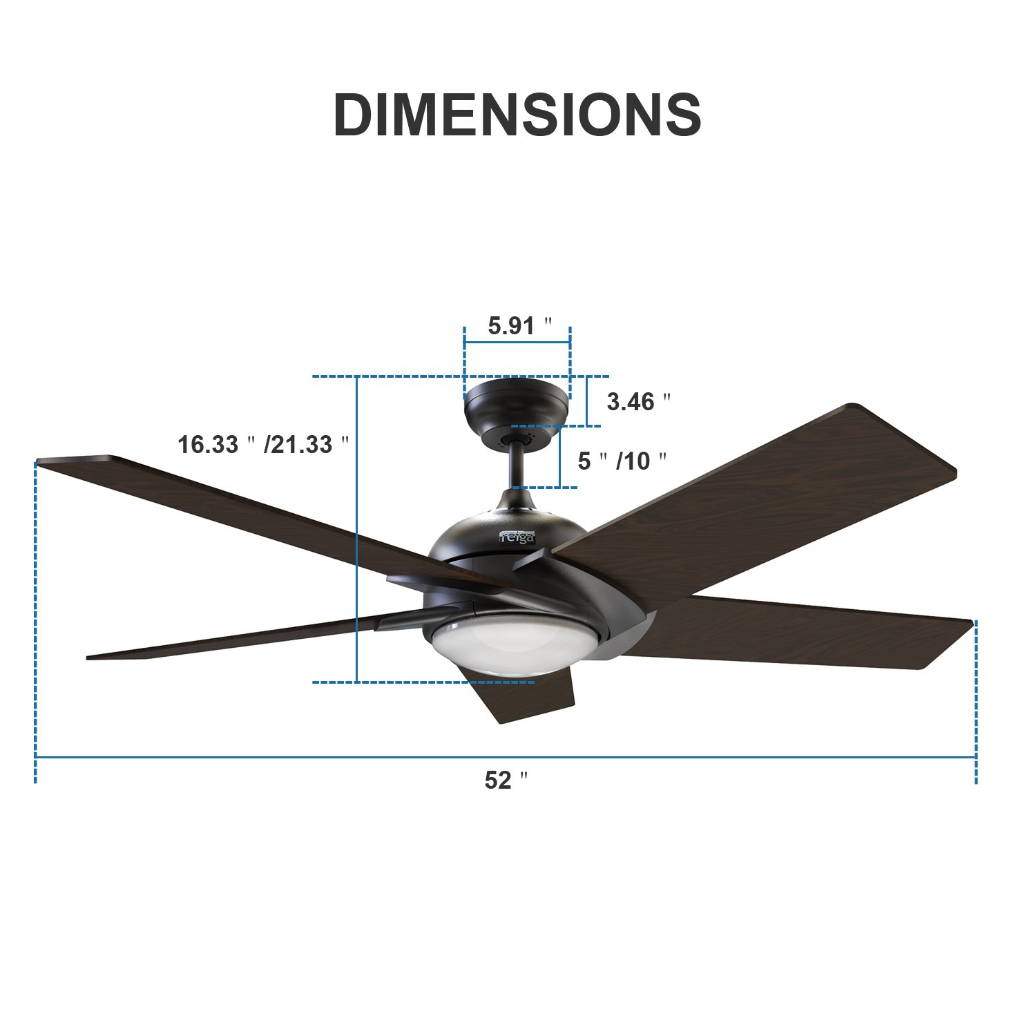Reiga 52Inch 5 HandPainted Blades Silent Ceiling Fan with light