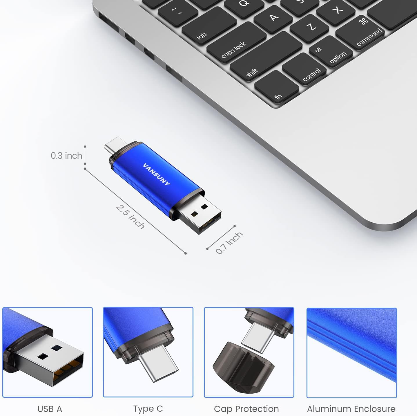 Vansuny 64GB 5 Pack USB Type-C Flash Drives 2-in-1 Dual Flash Drive USB A + USB C OTG Flash Drive for Android Smartphone Tablet Computer Laptop (Blue)