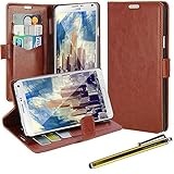 Galaxy Note 4 Case, LK [Kickstand Feature] Samsung Galaxy Note 4 Luxury Wallet PU Leather Case Flip Cover Built-in Card Slots & Stand with Free Stylus Pen (Leather Case Brown)