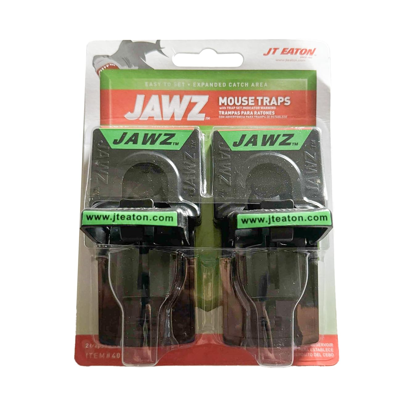 JT Eaton 409 Jawz Indoor Plastic Mouse Trap for Solid or Liquid Bait, Instant Kill Mouse Traps, No-Touch Disposal with Trap Set Indicator 2-Pack