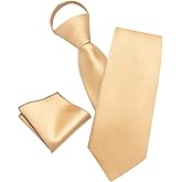 YourTies Zipper Tie for Men Adjustable Pre-tied Satin Neckties and Pocket Square Set Solid Color Business Formal Wedding