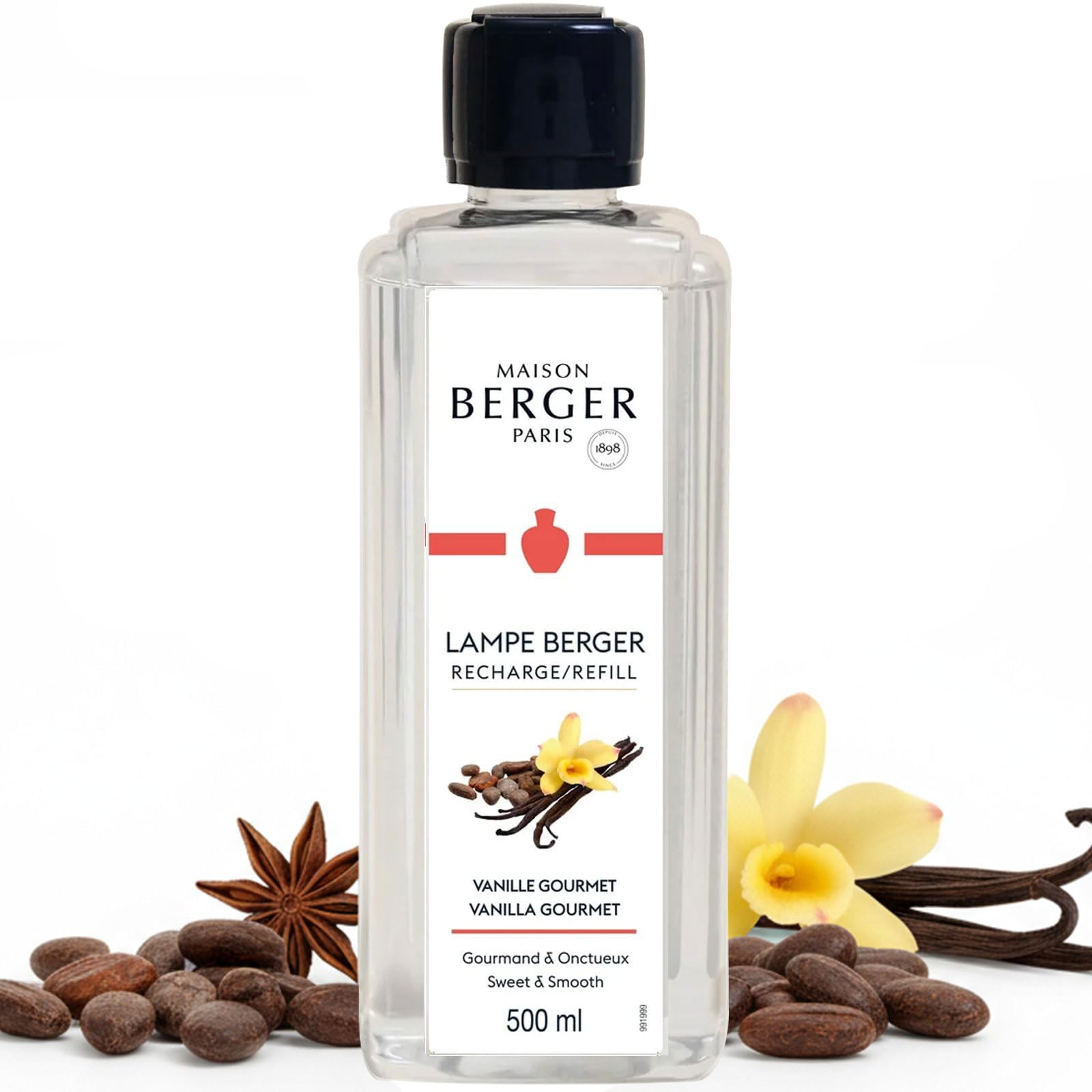 MAISON BERGER Vanilla Gourmet Lamp Berger Fragrance Refill, 500 mL – 2-in-1 Catalytic System, Neutralizes Odours Then Diffuses Fragrance, Rich Bourbon Vanilla with Caramel and Spicy Notes